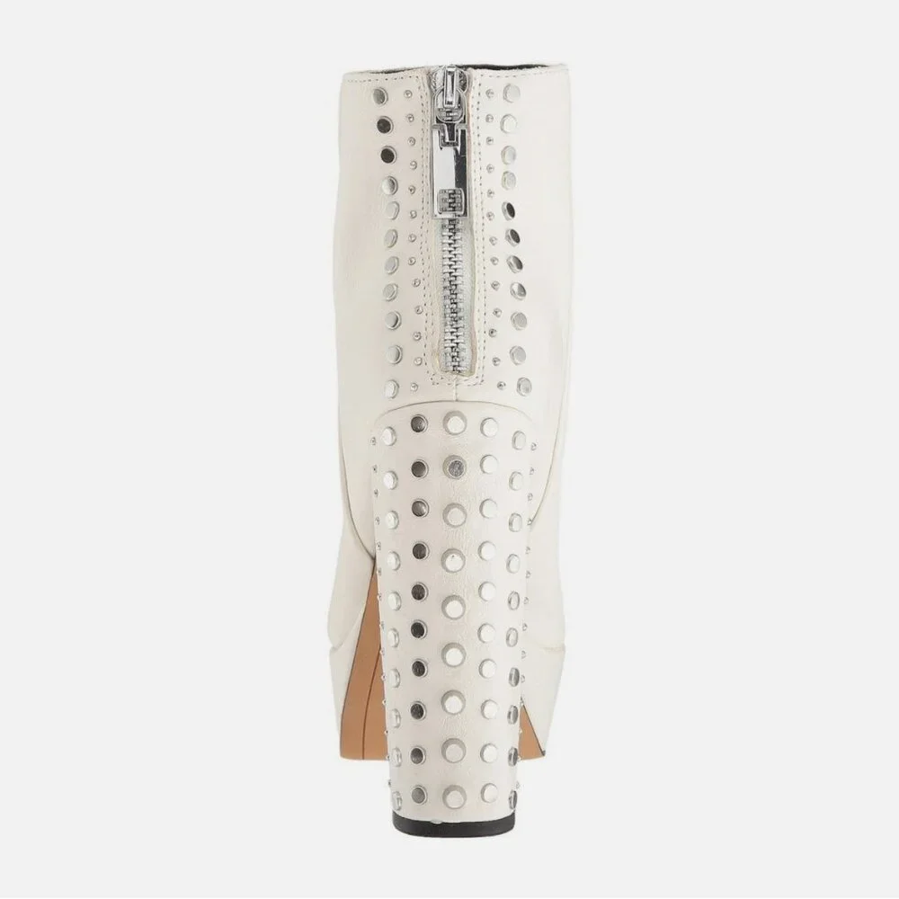 Dolce Vita Liv Off White Leather Studded Ankle Platform Boot